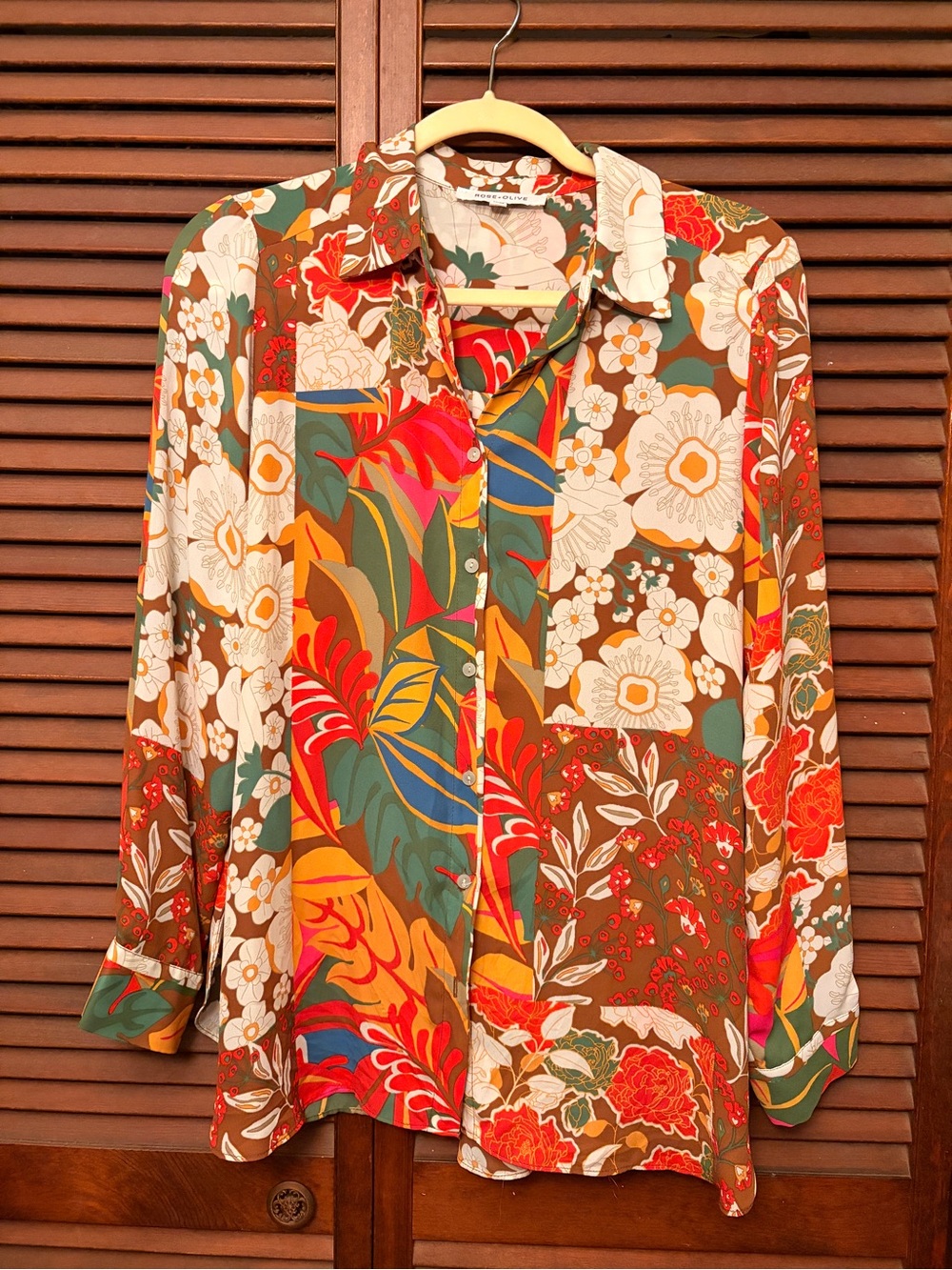 Vibrant Floral Patchwork Button-Up Blouse - Multicolor